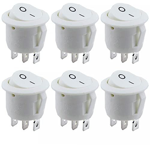 6x Kippschalter Wippschalter 3 polig rund, Rot Schwarz Weiß ON/OFF 6A/250V Kunststoff push Button Switch Schalter | weiß