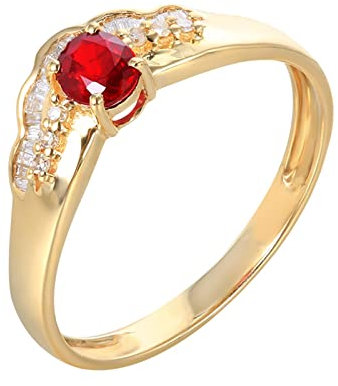 KnSam Gelbgold 18K Au750 Solitärring Frauen, Rot Rubin Hochzeitsring 0.3ct 4 Klaue 750 Gelbgold Freundschaftsringe mit Diamant Echt Gold, Gr.65 (20.7)