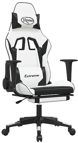 vidaXL Gaming Stuhl mit Massage Fußstütze Racing Chefsessel Bürostuhl Drehstuhl Sportsitz Bürosessel Schreibtischstuhl Weiß Schwarz Kunstleder