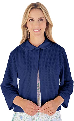 Slenderella Veste de lit à manches 3/4 pour femme avec fermeture à boutons, bleu marine, XL