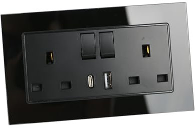 Double Switched Socket, Electric Power Socket with 2 USB Charging Ports, Fast Power Socket, Electrical Outlets, Switch Socket (A+A grey)