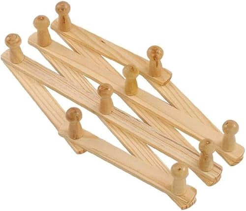 Natural Wood Wall Mounted Expandable Multi-purpose Accordion Peg Coat Rack Hanger Hat Closet Hook Expanding Fold Door for Hats Coat Mugs Scarf Jewelry Storage