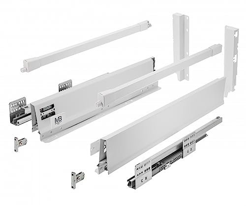 GTV - Modern Box Pro Schubladenschienen I L=500mm H=199mm I Weiss I Schublade mit Leises Schließen I Die Synchronisation des Fahrweges der Führungen I Belastung bis zu 40 kg I PB-MBPRO-KPL500C1
