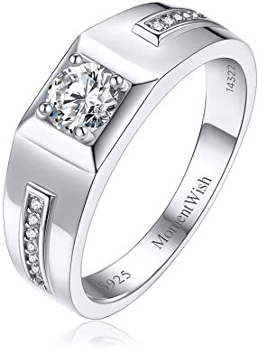 MomentWish Verlobungsring Herren, Geschenk Ehemann Valentinstag, 0,5 Karat Moissainte Herren Ring 925 Silber Männer Hochzeitsring Jahrestag Geschenk-Größe 62