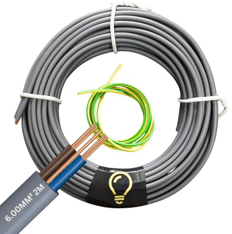 SH|P Electrical® 6mm Twin and Earth with Earth Sleeving – Electric Cooker Cable – 2m Pack – Premium PVC Insulated Electrical Cable, Ideal for Domestic Wiring and Power Circuits. BASEC Approved.