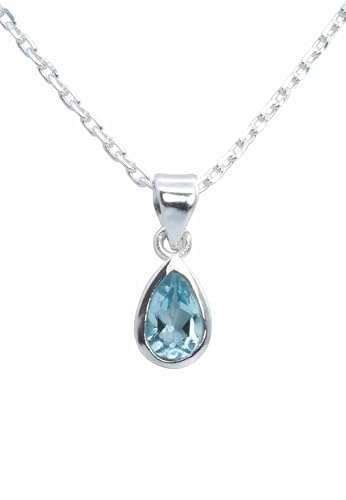 mantraroma Kettenanhänger 925 Silber Blau Topas hellblauer Stein Edelstein Kettenanhänger Damen Sterling Silber Halskette Anhänger Geschenk (AK1-171-62-40)