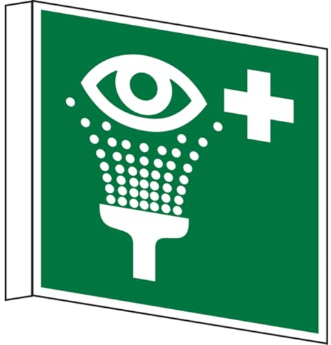 Dreifke® Rettungszeichen, Augenspüleinrichtung E011 Fahnenschild | PVC langnachleuchtend | 150x150 mm | ASR A1.3 (DIN EN ISO 7010), grün/weiß, 1 Stk
