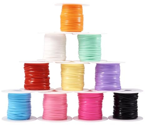Bestewelry 10 Rolls PVC Rubber Cord Flat Lanyard Gimp String Plastic Lacing Cord Elastic String for Knitting Keychain Bracelets Jewelry Making