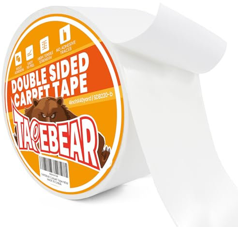 TAPEBEAR Heavy-Duty Double Side Carpet Tape, 100mm x 36m Removable Carpet Tape for Area Rugs, Multipurpose Gripper Non Slip Tape for Wood Floor and Outdoor Rugs, Residue-Free, 4inch X 40yard, White