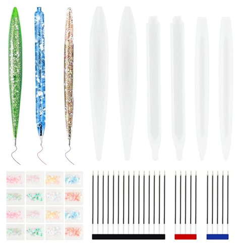 Epoxidharz Formen Kugelschreiber, 6 Stück Silikonform Kugelschreiber mit 25 Stück Nachfüllung Ersetzen und 16-Farbe Glitzer, Stifte Silikonform, Silikonform Epoxidharz für DIY Basteln