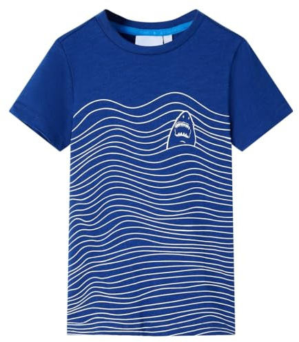 Kinder T-Shirt mit Hai-Aufdruck Rundhalsausschnitt Kurzarmshirt Dunkelblau 140