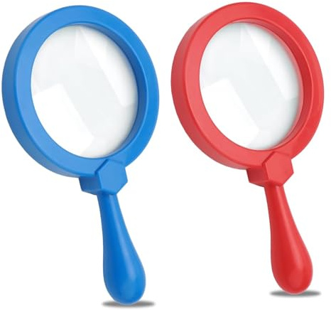 Rongon Kids Magnifying Glass 5X Handheld Jumbo Magnifiers with Stand, 2Pcs Large Magnifying Glasses Set Exploration Play Reading Magnifiers for Children