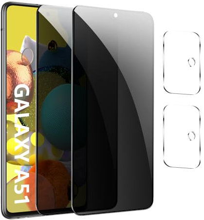 【2+2 pièces】Verre Trempé Protection Écran Anti-Espion pour Samsung Galaxy A51,Film de Protection en Verre Trempé, Anti-Espion,Dureté 9H