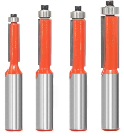 4PCS Flush Trim Router Bits Set 1/2” Shank, 2 Flute bottom Bearing Template Bits,Flush Cut Router Bit for Woodworking Trimming (Cutting Dia: 1/4” 3/8” 5/16” 1/2”)
