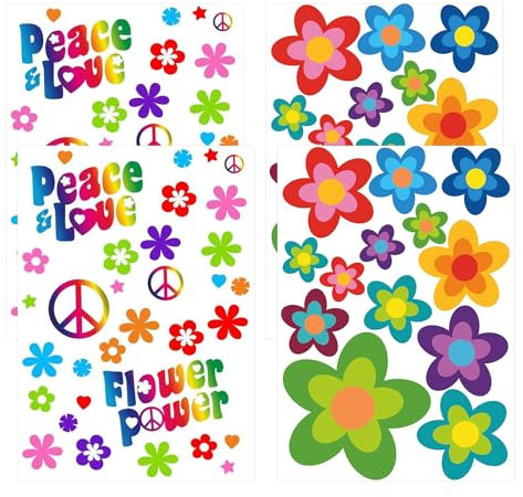 4 Autoaufkleber, Hippie-Blumenaufkleber, Sommeraufkleber-Set für Skateboards, Laptops, Koffer, Helme usw., für den Innen- und Außenbereich geeignet.