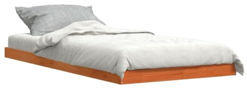 vidaXL Solid Pine Wood Bed Frame - Single Size 90x200 cm, Slatted Base, Sturdy Brown Wax Finish for Bedroom Interior, Easy Assembly
