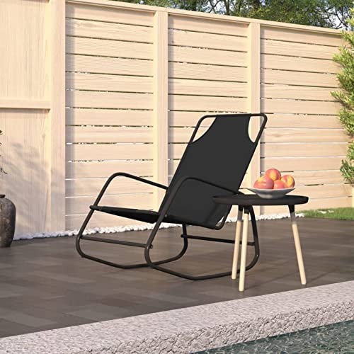 ZZJWMJGC Schaukelnde Sonnenliegen, Terrassen-Sonnenliegen, entspannender Garten-, Strand-, Pool- und Hinterhofstuhl, Lounge-Sitzgelegenheit, schwarzer Stahl und Textilene