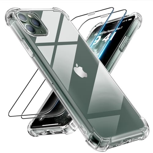 Tentoki 3 in 1 für panzerglas und hülle iPhone 11 pro,[Nie Vergilbung] schutzfolie iPhone 11pro TPU handyhülle Schlanke Stoßfeste Anti Kratzt Transparent