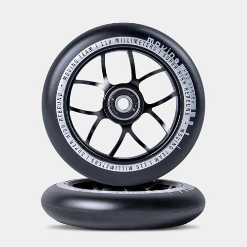 Movino Roues De Trottinette 2 Pièces 110 mm Aluminium Polyuréthane Super High Rebound Résistant À 100 kg Team Pro Spoked 2 Noir