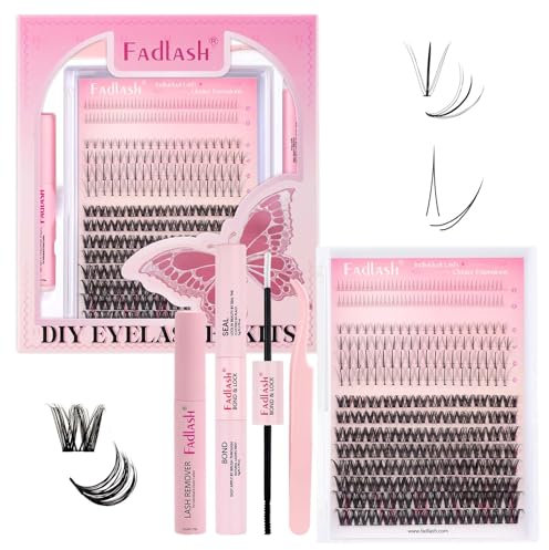 Fadlash Kit Extension Cils 0.07 D 10-16mm Cils Inférieurs 5-6mm Faux Cils Cluster Kit Individuels DIY de Cils Avec Bond And Seal,Dissolvant pour Colle Cils,Pince A Epiler Faux Cils(Kit-0.07-D-MIX)