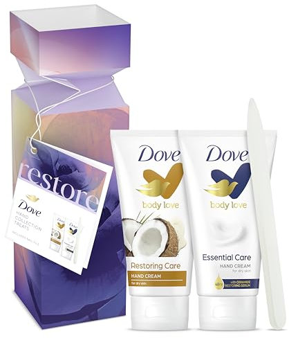 Dove Restore Hand Care Gift Set Collection For Her with a sleek glass nail file 2 piece