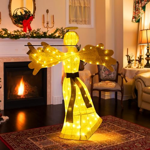 SOARS Weihnachtsdeko beleuchtet, großer Weihnachtsengel mit 100 weißen LED-Lichtern, Weihnachtsdekoration Outdoor XXL, Weihnachtsfigur, Weihnachtsbeleuchtung für außen & innen
