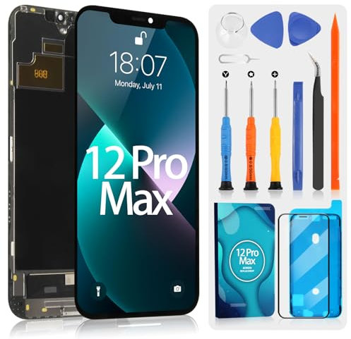OLED Screen for iPhone 12 Pro Max LCD Screen for iPhone 12Pro Max A2342 A2410 A2412 A2411 LCD Display Touch Screen Assembly with Repair Kit (Black, 6.7 Inches)