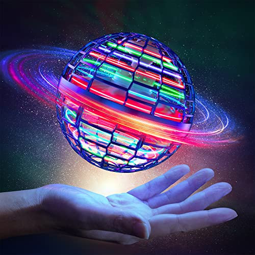 OKKIDY Fliegender Ball, LED Leuchten 360° Drehbare Flugzeug Spielzeug für Kinder Erwachsene Kinder Spielzeug ab 6 Jahren mit LED Licht, Hand Controlled Hover Ball-Blau