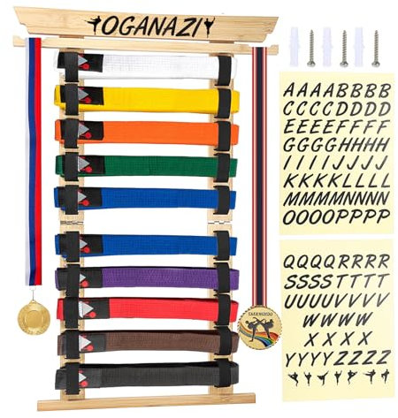 SUMNACON Kampfsport Gürtelhalter für 10 Gürtel Bambus Taekwondo-Gürtelständer Wandmontage Gürtel Display für Medail Judogürtel Karategürtel Ninjitsu-Gürtel als Personalisierbare Geschenk(kein Gürtel)