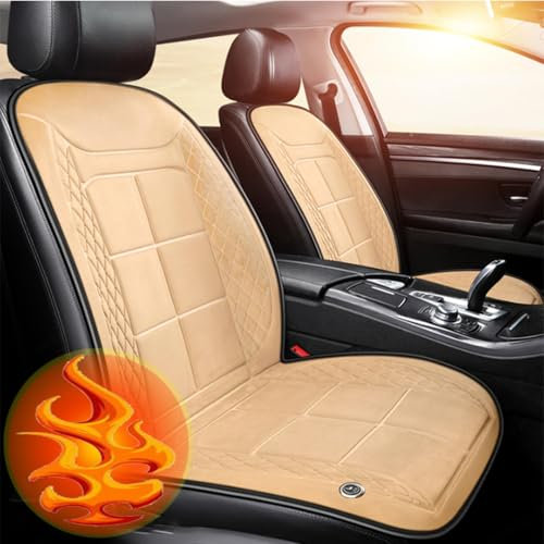 PanHuiWen Sitzheizung Auto Auflage 12v Zigarettenanzünder Sitzheizung 12v Intelligente Steuerung 12v Doppelt Auto Beheiztes Sitzkissen Beheizbare Sitzauflage 12v,beige