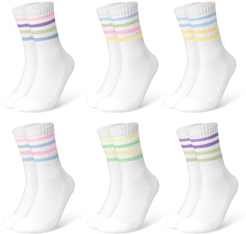 HAGOT Damen Tennis Socken, Tennissocken Damen, Frottee Sohle Atmungsaktiv Baumwollsocken, mit Streifen Weiß Tennis Socken
