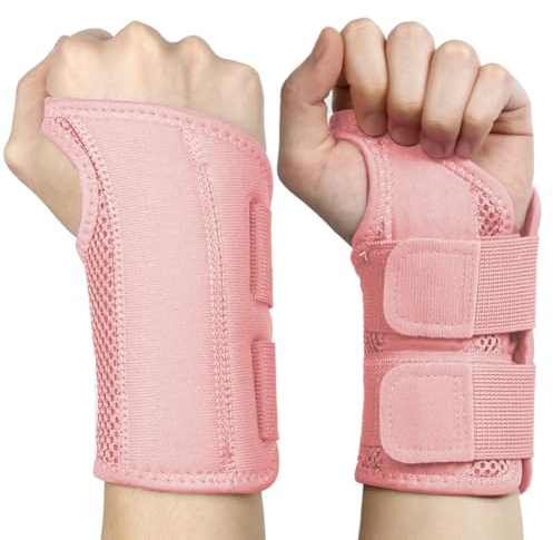 NuVigor Wrist Splints for Carpal Tunnel,Right Left Hand Support with Adjustable Straps for Men Women,Breathable Day Night Wrist Brace for Carpal Tunnel,Pain Relief(Pink,S/M Right and Left Hand)