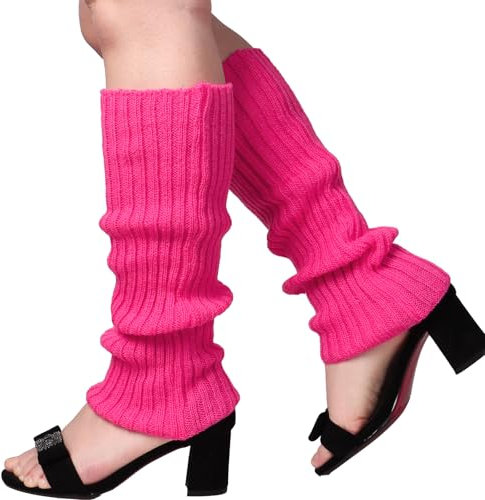 MEJOSER Damen Bein Stulpen Neon Elastisch Strümpfe Stulpen Rosa Grün Blau Bunt 80er 80s Jahre Accessoires Zubehör für Karneval Tanzen Fasching Mottoparty Maskerade (Rosa)