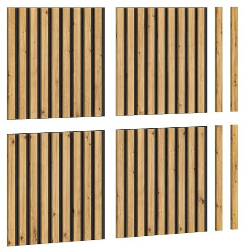 Newroom Wandpaneel Artisan Eiche Anthrazit Akustikpaneel 4er Set Skandinavisch Modern - 40x40x2 cm (BxHxT) - Lamellenwand Holzpaneele - [Agnes.one] Wohnzimmer Büro Schlafzimmer Flur
