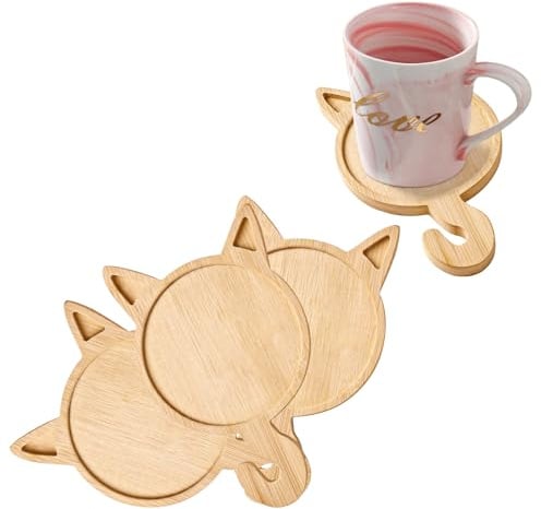 Untersetzer in Katzenform, 10,2 cm, niedliche Bambus-Trinktassen, Tassen-Untersetzer für Getränke, kleine Pflanzen-Untersetzer, Boden-Tabletts, Servierplatte, Snack-Teller, DIY-Zubehör, Geschenk für