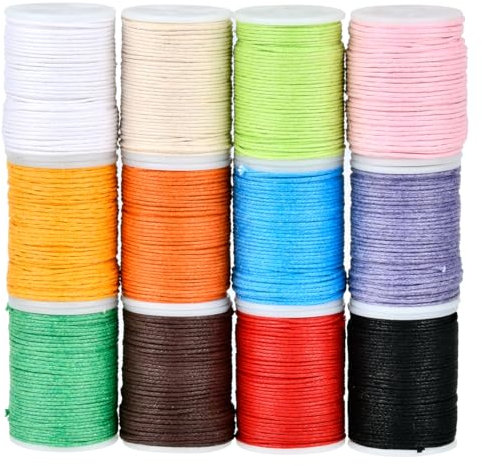 TIMESETL Filo Cerato per Bracciali Macrame 12 Colori 10 Metri di Filo di Cotone Cerato 1 mm Filo Cerato macramè, Filo di Cera per Bracciali, Cordino in Cotone Cerato per Gioielli, Artigianato