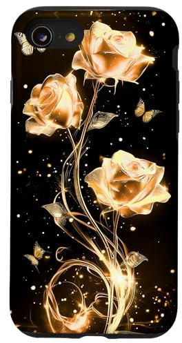 Rose d'oro con farfalle Estetica floreale femminile Custodia per iPhone SE (2020) / 7 / 8
