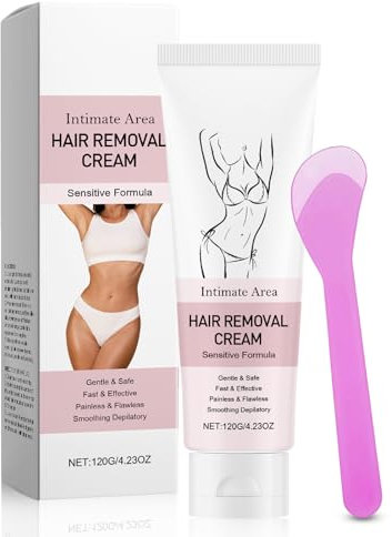 Intimate Area Hair Removal Cream - Painless Vegan Hair Remover for Sensitive Skin - Bikini Hair Removal Cream - Depilatory for Pubic, Bikini Line, Legs & Bum - Fast Acting & Soothing Hair Remover