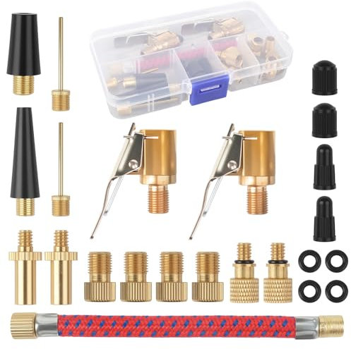 RoyalChic Fahrradventil Adapter Set, 23 Stück Fahrrad Ventiladapter Ventil Adapter, Autoventil Adapter, Französisches Ventil, Ballnadel, Kegelventil und Luftpumpe Adapter mit Sortierbox (23)