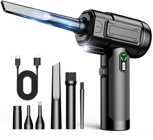 Plumero de aire comprimido: 100000 RPM plumero de aire eléctrico con luz LED, mini soplador de aire recargable, inalámbrico, limpieza de teclado, soplador de chorro seco, kit de limpieza para coche