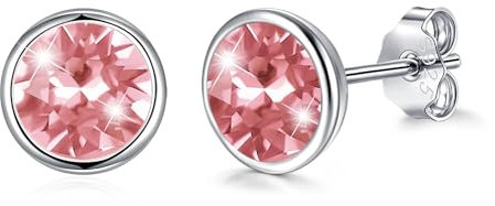 Josfeva Ohrstecker Silber 925, Ohrringe Stecker für Damen, Klein Hypoallergen Schlafen Stecker mit Rosa Kristall, 8mm Winzige Runde Ohrringe Ohrstecker, Ohrschmuck mit Geschenkbox zum Geburtstag Party