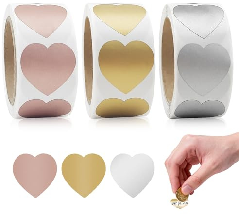 900 Stück Rubbeln-Aufkleber CNYMANY Herz, selbstklebende Etiketten (2,5 cm) für Spiele, Partys, Geschenke, Postkarten, Promotions – Gold, Silber, Rosa