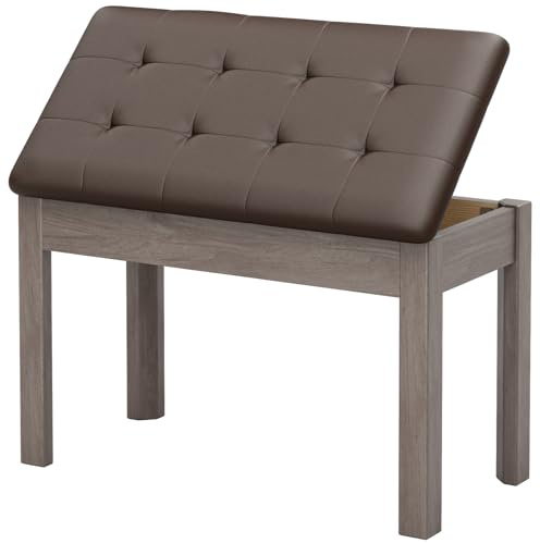 JOINATRE Duet Piano Bench with Hidden Storage, Padded Keyboard Bench for Pianist, Heavy-Duty Seat Stool for Sheet Music Organization，Grey