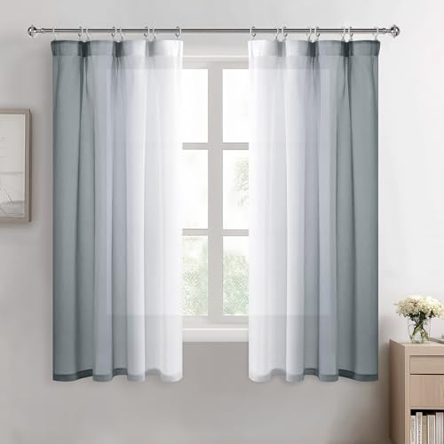 DWCN Grau Weiß Farbverlauf Voile Gardinen mit Kräuselband, H175 x B140 cm | 2er Set, Kurz Vorhänge mit Schienensystem, Zweifarbiger, Transparent Vorhang Sheer Luftig für Wohnzimmer Schlafzimmer Junge