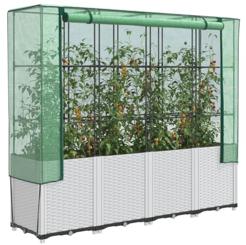 Hochbeet mit Gewächshaus-Aufsatz, Rattan-Optik, 160x40x153 cm, aus PP & Eisen, für Garten, Terrasse & Balkon, Pflanzenzucht