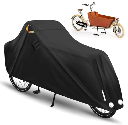 Lastenrad Abdeckung, 420D Oxford Fahrradabdeckung Wasserdicht Lastenfahrrad Abdeckplane mit Reflektorstreifen & UV-Schutz, Fahrradgarage für Lastenrad Fahrradschutzhülle Cargo Bike, 270x75x100cm