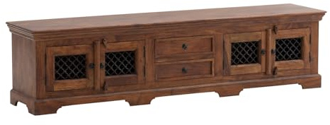 Woodkings TV-Bank Merlow aus massiver Akazie – Lowboard mit 4 Türen, 2 Schubladen und Metalleinsätzen – 200 cm