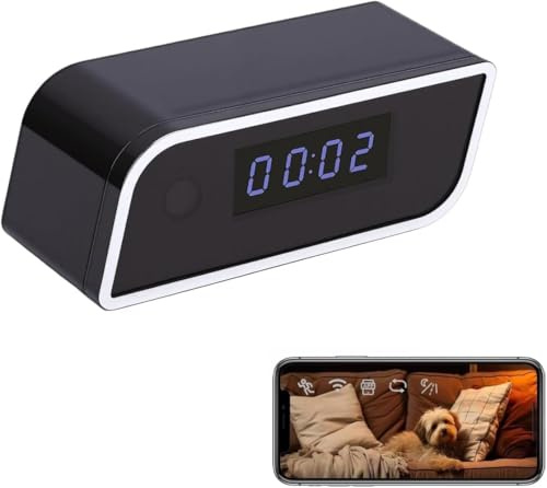 Cuifati Clock Camera, 4K HD WiFi Security Nanny Cam Indoor, Motion Detection Mini Cam Clock with Night Vision and App Control for Home Security