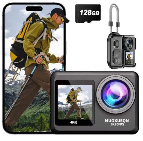 5K Ultra HD Action Camera, 50MP WiFi Waterproof Sports Camera with EIS 6-Axis Stabilization, Dual Touch Screen, 130° Wide Angle, Underwater Camera for Cycling Diving Vlogging (64G)