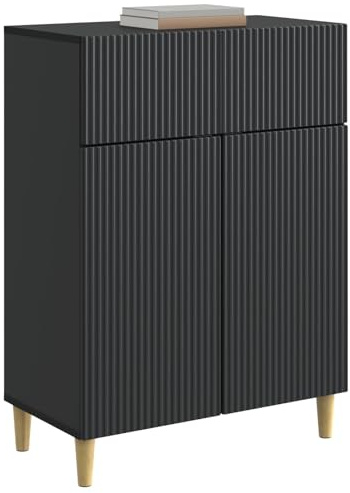 vidaXL Sideboard Schwarz 66 x 34,5 x 90 cm Holzwerkstoff, Eleganter Holzlager, Vintage-Sideboard mit Regalen, multifunktionales Esszimmer-Organizer und Schrank